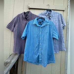 (Lot Of 3 )Van Heusen Shirt Mens XL Blue Geometric Print Button Up Short Sleeve